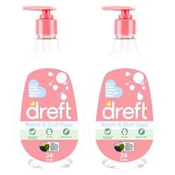 Dreft Baby, Bottle and Dish Soap, Removes Milk Film & Odor, Plant Based, Fragrance Free, Travel Size Bottles, 24 Fl Oz (Pack of 2)