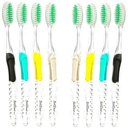 Solodent Toothbrush Soft, Silver & Jade Flossing Bristles (Pack of 8) Colors May Vary