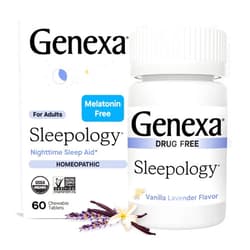 Genexa Sleepology for Adults | Melatonin Free Sleep Aid | Promotes Rest | Natural Vanilla & Lavender Flavor | Certified Organic & Non-GMO | Homeopathic Remedy Made Clean | 60 Chewable Tablets​