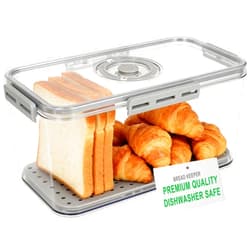 Tiawudi Plastic Bread Box for Kitchen Countertop, Airtight Bread Storage Container for Homemade Bread, Toast, Loaf, Bagel, Donut and Cookies, Time Recording Bread Keeper, Dishwasher Safe