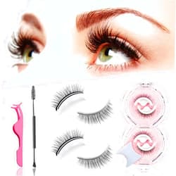DIKAYI 2 Pairs 2023 Reusable Self Adhesive Eyelashes No Glue or Eyeliner Needed, Easy to Put on Natural Look Waterproof False Lashes with Eyelash Curler and Brush for Women