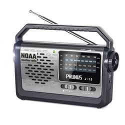 PRUNUS NOAA Weather AM FM Portable Radio with Best Reception, Flashlight, Earphone Jack, Battery Operated Radio by 3X D Cell Batteries or AC Power for Home/Outdoor/Gift,Plug in Wall by J15WB