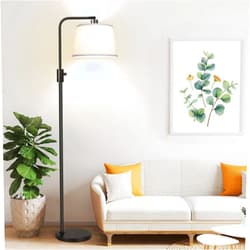 Nintiue 【Upgraded】 Dimmable Floor Lamp, 1000 Lumens LED Edison Bulb Included, Arc Floor Lamps for Living Room Modern Standing Lamp with Linen Shade, Tall Lamp for Bedroom Office Dining Room- Black