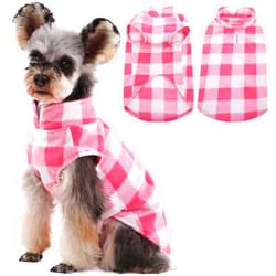 Kuoser Stretch Dog Fleece Vest, Soft Classic Plaid Basic Dog Sweater for Small Dogs & Cats, Warm Dogs Shirt Pullover Dog Coat Jacket Winter Dog Clothes for Teddy Chihuahua Yorkshire with Leash Hole