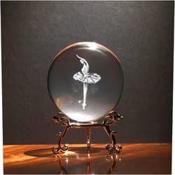 ZMCRAFT 60mm 3D Laser Engraved Ballet Dancer Crystal Ball Paperweights - 2.3inch Graceful Dancer Design with Stand, Enchanted Home Table Decoration, for Kids & Women
