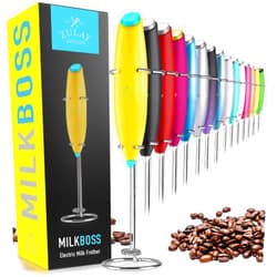 Zulay Kitchen Powerful Milk Frother Wand - Ultra Fast Handheld Drink Mixer - Electric Whisk Foam Maker for Coffee, Lattes, Cappuccino, Matcha & Creamer - Lemon Blue