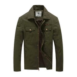 WenVen Men's Casual Canvas Cotton Military Lapel Jacket