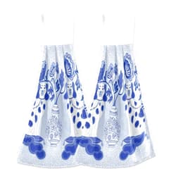 Pnyoin 2PCS Hanging Kitchen Towels, Dish Cloths for Washing Dishes Bathroom Home Kitchen Decor 12 x 17in(Blue Flower Dogs Style)