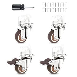 Molen Heavy Duty Casters Set of 4 with Brake,L-Shape Side Mount TPR Plate Caster Wheels Replacement for Baby Bed, Carts Trolley, Kitchen Cabinet, Furniture, Table, Loading Capacity 120 Lbs (1” L-Shape)