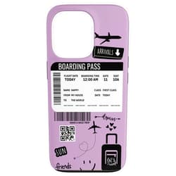 Annalisse Designs Co. iPhone 13 Pro Cute Airplane Boarding Travel Pass Happy Doodle Light Purple Case