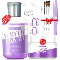 SAVILAND 9 OZ Acrylic Nail Kit - 4 OZ Clear Acrylic Powder and 5 OZ Acrylic Liquid with Acrylic Brush Nail Forms for Manicure Application Extension Nail Kit for Starters with Everything Home DIY Salon