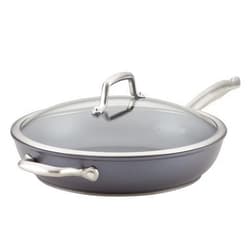 Anolon Accolade Forged Hard Anodized Nonstick Deep Frying Pan / Skillet with Helper Handle and Lid, 12 Inch - Moonstone Gray
