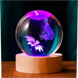 QIANRUNA 3D Butterfly 60mm Crystal Ball Butterfly Figurine Night Light Lamp Gifts for Women Wife Girlfriend Couple Her