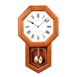 Seiko Light Oak Traditional Schoolhouse Wall Clock with Chime & Pendulum