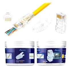 Everest Media Solutions RJ45 Cat5e Pass Through Connectors and Strain Relief Boots - Pack of 50/50 | EZ to Crimp Modular Plug for Solid or Stranded UTP Network Cable