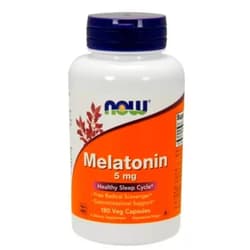 NOW Supplements, Melatonin 5 mg, Free Radical Scavenger*, Healthy Sleep Cycle*, 180 Veg Capsules 180 Count (Pack of 1)