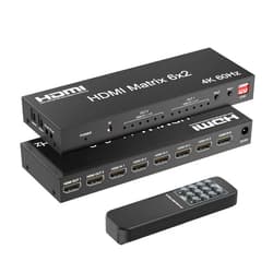 LUKFOCAB 6x2 HDMI 2.0 Matrix Switch Splitter, 6 in 2 Out HDMI Matrix Switcher Selector Supports 4K@60Hz 18Gbps UHD HDR HDCP 2.2, with Remote Control & Optical SPDIF 3.5mm Audio Extractor, EDID Management