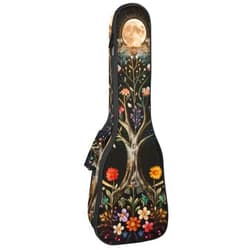 Niaocpwy Aesthetic Moon Phase Tree of Life Flowers Colorful Butterflies Concert Ukulele Case, Thick Padded Ukulele Backpack with Adjustable Straps