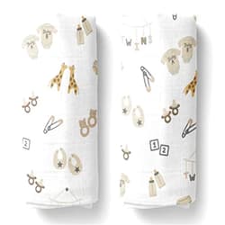 Twoborn Twin Swaddle Baby Blankets - 2-Pack, Oversized, Adjustable Newborn Wraps for Sleep, Soft Silky Skin-Friendly Muslin Cotton Wraps, Multipurpose Breathable Receiving Blankets, Unisex Boys Girls