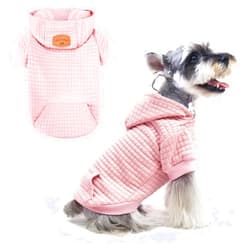 BEAUTYZOO Small Dog Hoodie Sweater with Pockets, Dog Clothes for Small Medium Dogs Boy Girl, Waffle-like Laminated Cotton Pet Coats with Hat and Leash Hole, All Weather Coat for Puppy Doggie Chihuahua
