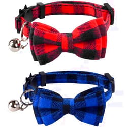 Lamphyface 2 Pack/Set Cat Collar Breakaway with Cute Bow Tie and Bell for Kitty Adjustable Safety Plaid, Red&Blue
