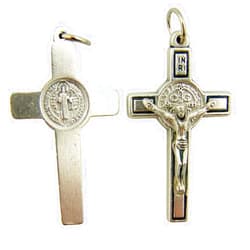Lumen Mundi Saint St Benedict Oxidized Silver Crucifix Mini Size 3/4