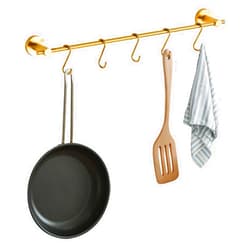 Hiendure 21.6 Inch Towel Bar with 5 S Shaped Hooks,Brass Towel Holder Brushed Gold Towel Rack for Bathroom Kitchen