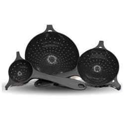 Crisp 3 Piece Nesting Strainer Set - Plastic, Durable Kitchenware, Dishwasher Safe - Made in the USA - Black