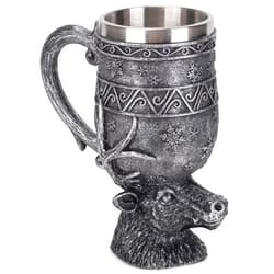 Cottage Garden Reindeer Stag Antique Silver 14 ounce Stainless Steel Insert Goblet Chalice Mug
