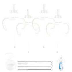 XUNICUTE Straw Cup Conversion Kit for Dr Browns Narrow and Narrow Glass Baby Bottles, Spill-Proof Transition Kit with Silicone Straw Nipple, Weighted Straw, Handle, 4 Pack, 6m+