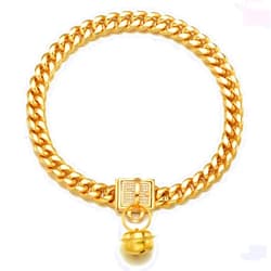 AAAbling 18K Gold Dog Collar Metal Stainless Steel 10mm Luxury Training Collar Cuban Link with Zirconia Lock bell Necklace Chain Locking Chew Proof Collar