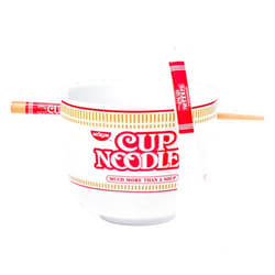 Silver Buffalo Nissin Cup Noodles Much More Than a Soup Ceramic Ramen Noodle Rice Bowl with Chopsticks and Spoon, Microwave Safe, 20 Ounces