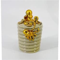 YHHRESINKING Resin Octopus Mother and Baby Cotton Canister, Beach, Bathroom Accessory,Ocean Theme Octopus Family Bathroom Decor,Coastal Decor (LOYAL GOLD)
