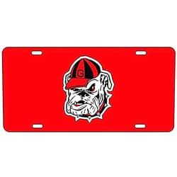 Dixie Dawgs Georgia Acrylic License Plate Officially Licensed UGA Bulldogs Red OBH