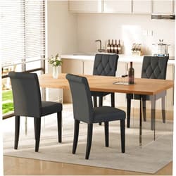 Welzona Upholstered Dining Chairs Set of 4, Button Tufted Parsons Dining Chair with Solid Wood Legs, Modern Fabric Side Chair for Dining Room/Kitchen/Restaurant/Hotel- Black