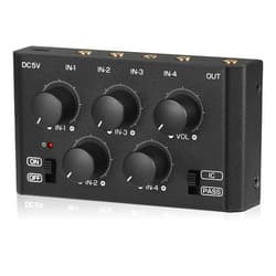 Douk Audio DoukAudio MC5-BX Mini Audio Mixer: 4-Channel Ultra Low-Noise Stereo Line Mixer for Home Studio Bar, Active & Passive Modes, Portable Metal Design for Musicians DJs