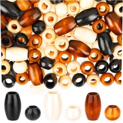 WOWOSS Large Wooden Beads 195 PCS – Round & Barrel, 20mm Diameter Macrame Beads Large Hole (10mm), for Hair Braiding, DIY Crafts, Home Décor, Jewelry Making