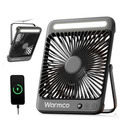 Warmco 20000mAh Battery Powered Fan, Ultra-Slim 8-Inch Portable Camping Fan with LED Lantern, Up to 48H Runtime Rechargeable Desk Fan for Bedroom, Outdoor, Tent, Travel, Cruise Ship Essentials