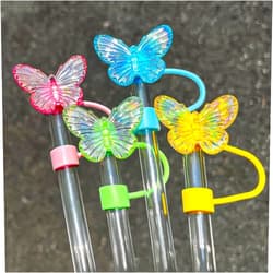 Ethlomoer 4Pcs Cute Laser Stanley Straw Covers, Butterfly Straw Cover Cap for Stanley 30&40 Oz Tumbler with Handle, 10mm Straw Topper for Stanley Cup, Reusable Drinking Straw Caps Stanley Cup Accessories