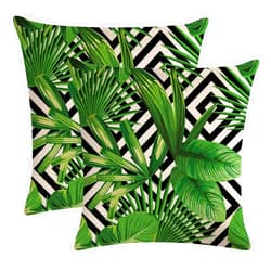 ULOVE LOVE YOURSELF 2Pack Tropical Green Leaves Throw Pillow Cover with Geometric Background Home Decorative Square Cushion Covers Summer Home Decor Palm Pillowcase 18 X 18 Inch(Palm Tree)