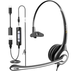 Wantek USB Computer Headset with Microphone for Laptop PC,3.5mm Wired Stereo Call Center Headset with Microphone Noise Cancelling, Corded Desktop Headphones with Mic & Mute