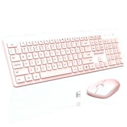 VEILZOR Wireless Keyboard and Mouse Set, 2.4GHz Ultra-Slim USB Keyboard and Mouse Wireless, Water-Dropping Keycaps, 12 Shortcuts, Keyboard Mouse Combo for PC Laptop Windows XP/7/8/10, Vista, Mac (Pink)