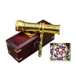 Sailor's Art Polished Brass Kaleidoscope with Handheld Stick & Wooden Box, Educational Vintage Collection, Antique Birthday Gift Kaleidoscope, Solid Brass 5.5 Inch Kaleidoscope for Adults & Friends