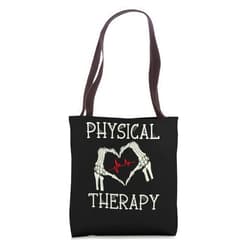Funny Halloween Physical Therapy - DressedForDuty Physical Therapy Skeleton Hand Heartbeat Halloween PT Tote Bag