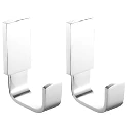 BESy Brass Clothes Hook Single Towel Hook for Bathroom Kitchen Garage Square Style Robe Hook Coat Hook Hat Hook, Self Adhesive with Glue or Wall Mounted with Screws, Two Packs, Polished Chrome