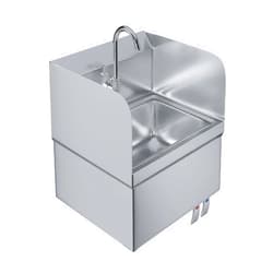 AmGood Stainless Steel Hands-Free Wall-Mounted Hand Sink 17 in x 15 in with Double Knee Valves, Faucet, and Side Splash Guards