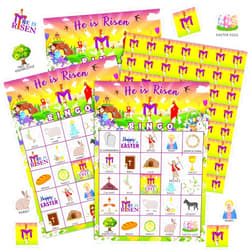 Shappy 39 Pcs Bible Bingo Game for Adults 28 Players He is Risen Easter Party Games Religious Easter Bingo Cards Christian Sunday Church Activities for Bible Family Open Day Supplies(Bible)