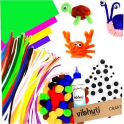 IEIDidactics Craft 5-in-1 Bundle: Pipe Cleaner Craft Kit with Pom Pom, Googly Eyes, Craft Glue, A5 Cardstock (Multicolor) - Art Supplies for Boys & Girls by Vibhuti Crafts