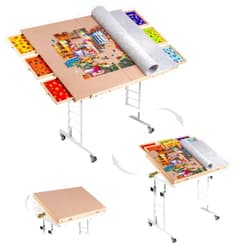 Tektalk 2000 Piece Foldable Jigsaw Puzzle Table with Angle & Height Adjustment, Jigsaw Board with 2 Felt Cover & 8 Sorting Drawers, Puzzle Easel with Legs, Enclosed with 4 Roller Wheels (White)