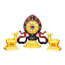 Mayapril Tibetan Style Double Deer Buddha Wheel Ornament - Jokhang Temple Seven Treasures r Buddha Wheel Ornament Wheel King Seven Treasures (Multicolor,Small)